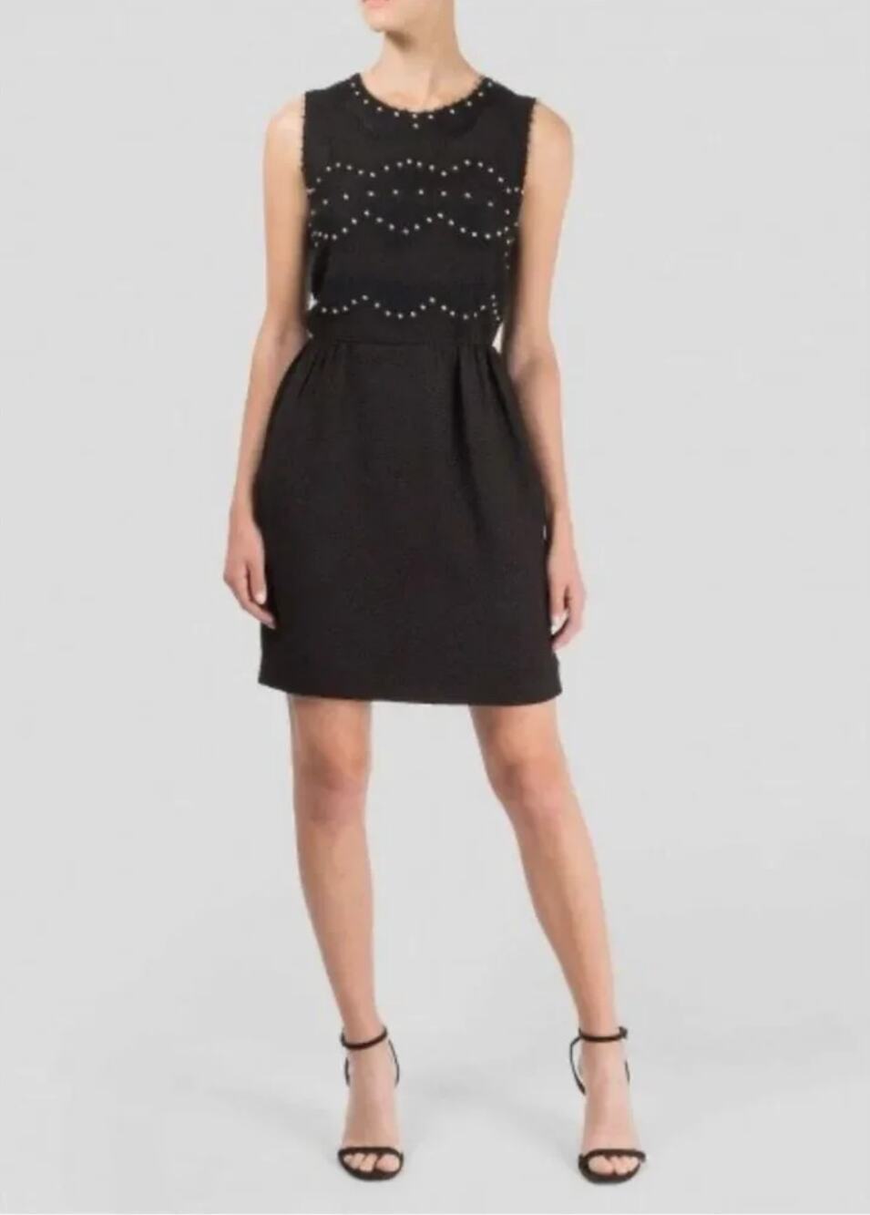 Sandro Black Crew Neck Lace and Stud Textured Casual Dress • Size 1/S